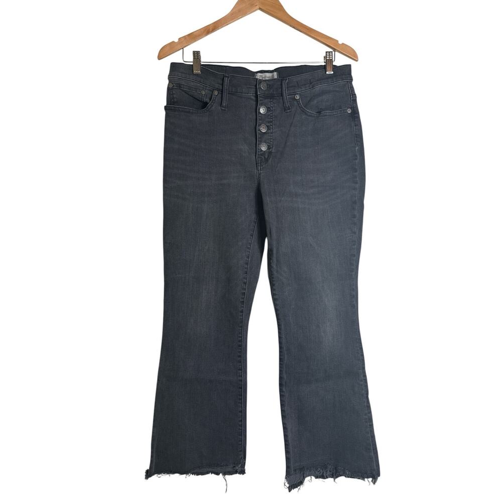 Madewell Cali Demi Boot Jeans Size 31 Black Gray Button Fly Raw Hem EUC - Picture 2 of 9